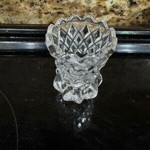 Vintage Clear Pressed Glass Toothpick Holder Diamond Cut Scalloped Rim